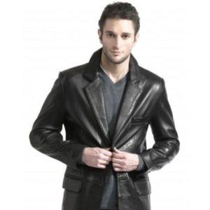 WILSONS BLACK LEATHER COLLARED 2 BUTTON JACKET